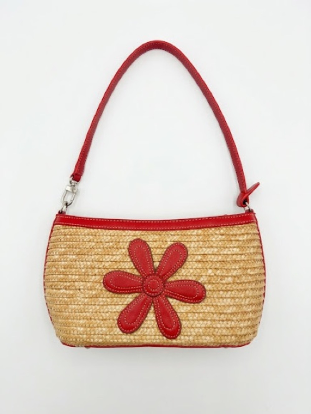 Preston & York woven straw and red leather shoulder bag